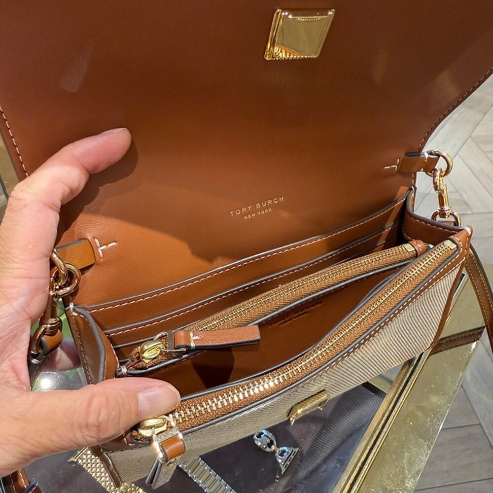 Tory Burch Thea Canvas Flat Wallet Crossbody 180150 Canvas / Classic Cuoio $425 - Picture 7 of 7